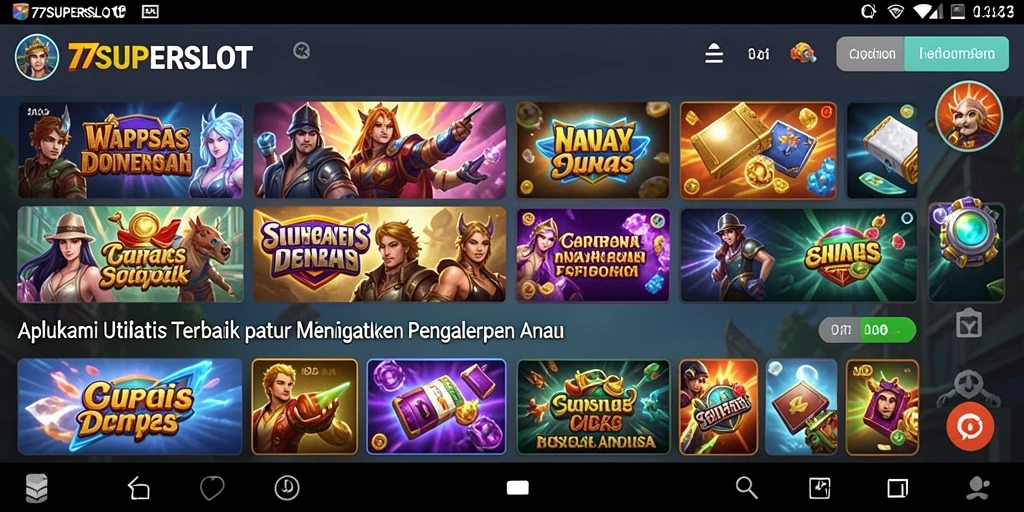 Tampilan antarmuka aplikasi 77SUPERSLOT dengan fitur Utility yang menarik.