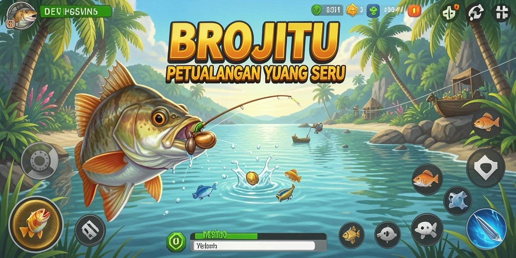 Screenshot gameplay BROJITU dengan aksi memancing yang mendebarkan.