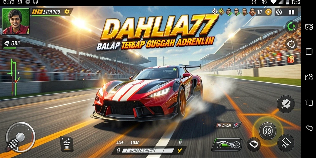 Screenshot gameplay DAHLIA77 yang menampilkan aksi balap yang mendebarkan.