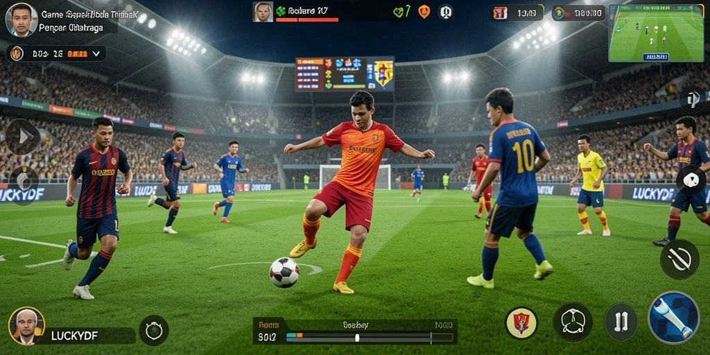 Tampilan mendebarkan dari gameplay sepak bola di LUCKYDF.